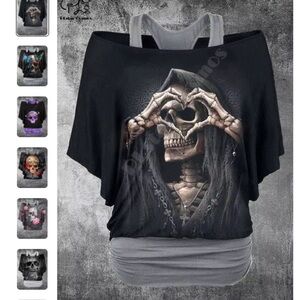3D printed fake two-piece top women’s retro punk skull casual shirt